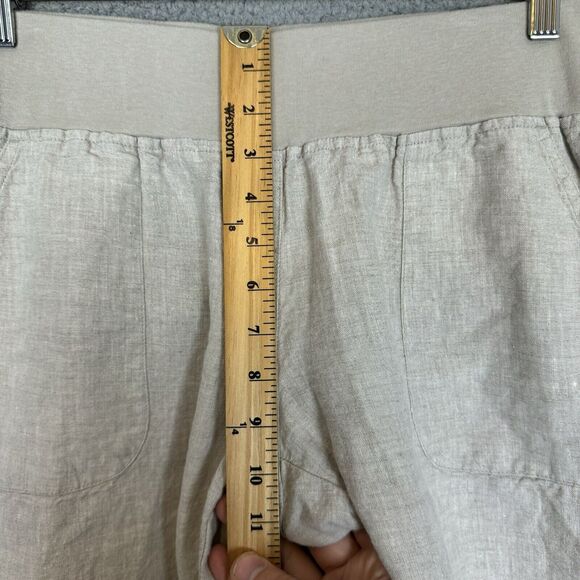 Allen Allen Pants Womens Petite Medium Beige Pull On‎ 100% Linen Straight Leg - Picture 7 of 9